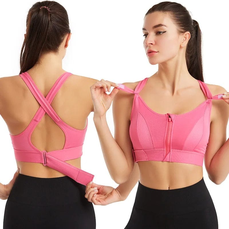 Front zip padded sports fixer bra with adjustable straps