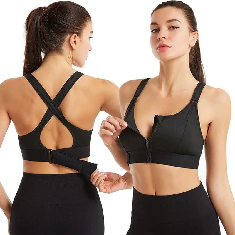 Front zip padded sports fixer bra with adjustable straps