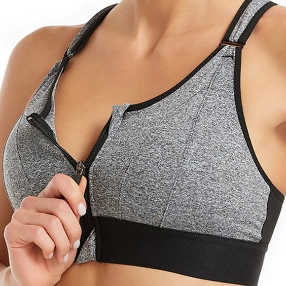 Front zip padded sports fixer bra with adjustable straps