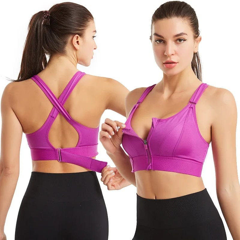 Front zip padded sports fixer bra with adjustable straps