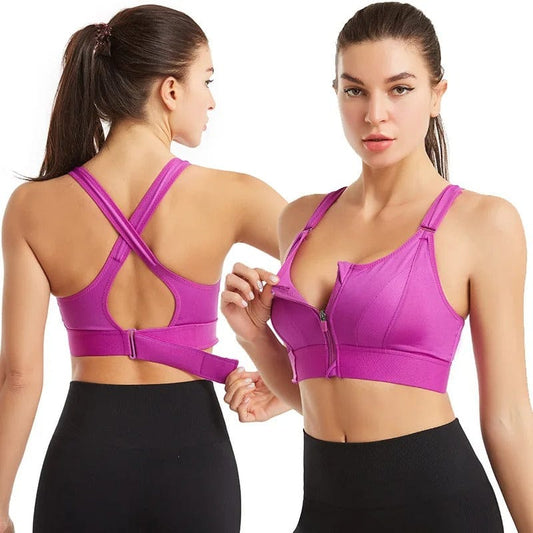 Front zip padded sports fixer bra with adjustable straps