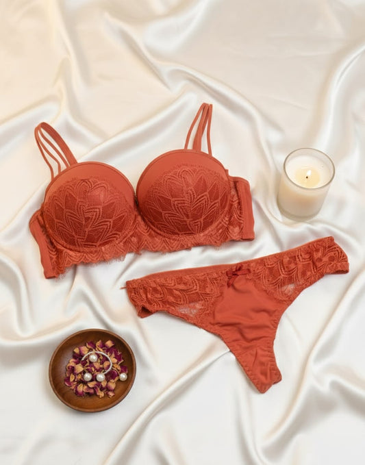 Half Net cup Padded Push up Bra Set