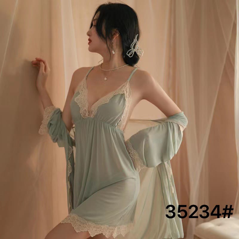 Hot Nighty For Bridal – Lacy Front 2-Piece Nightwear Set