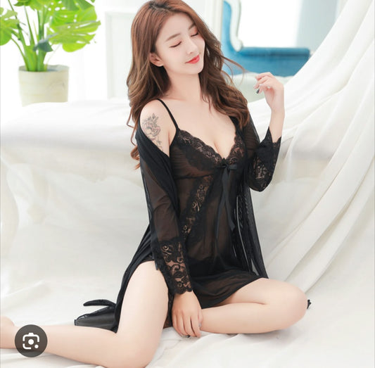 Hot Nighty For Bridal – Lacy Front 2-Piece Nightwear Set