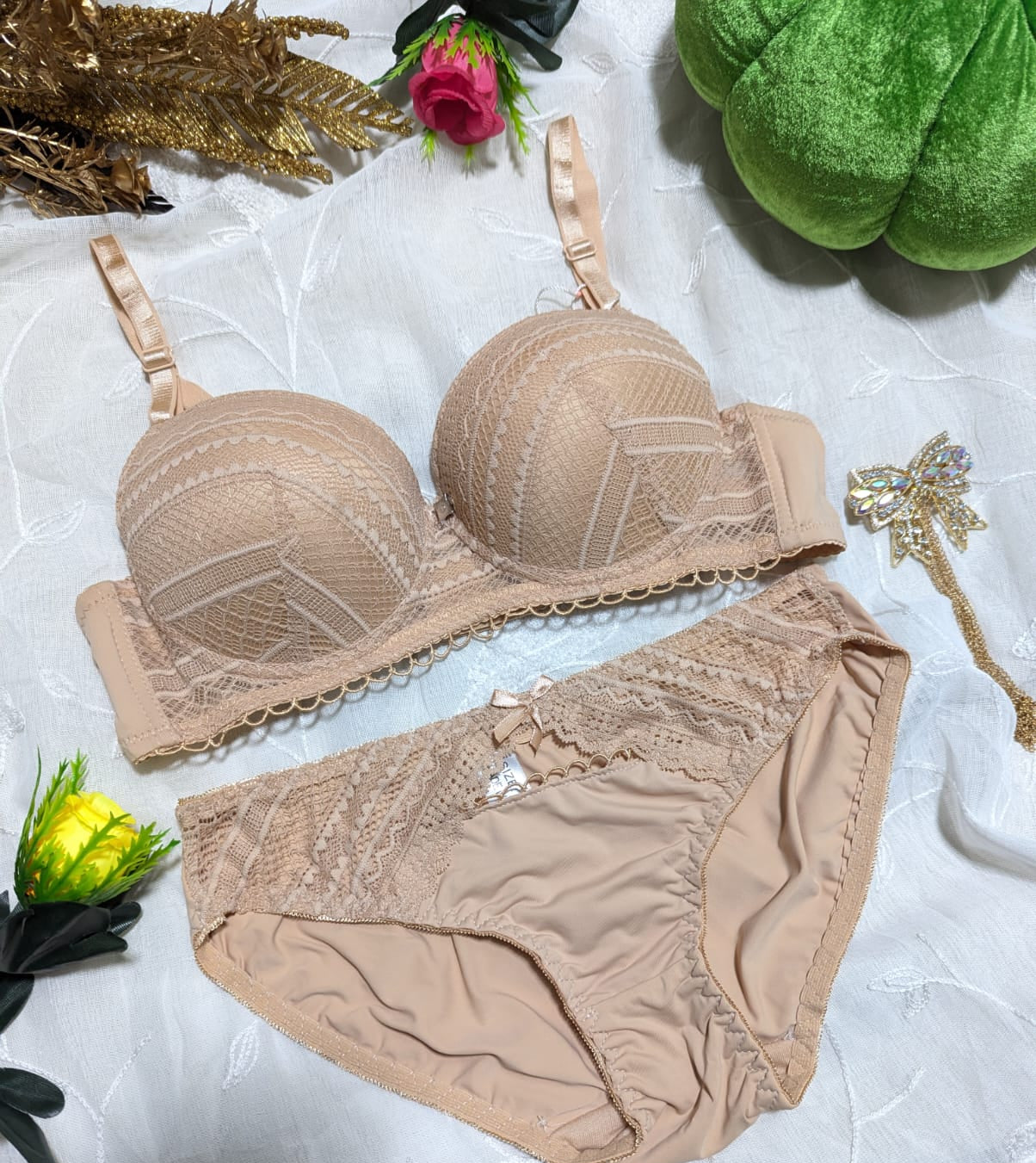 Elegant Self-Design Half-Circle Padded Push-Up Bra Set (DPBS 2)