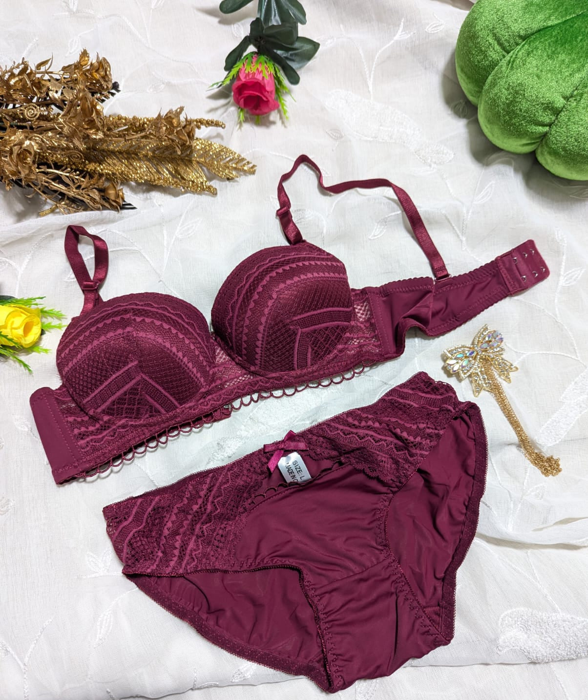 Elegant Self-Design Half-Circle Padded Push-Up Bra Set (DPBS 2)