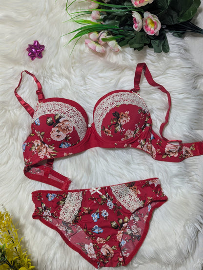 Lacy Floral Bridal Push-Up Bra & Panty Set