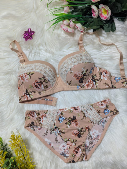 Lacy Floral Bridal Push-Up Bra & Panty Set