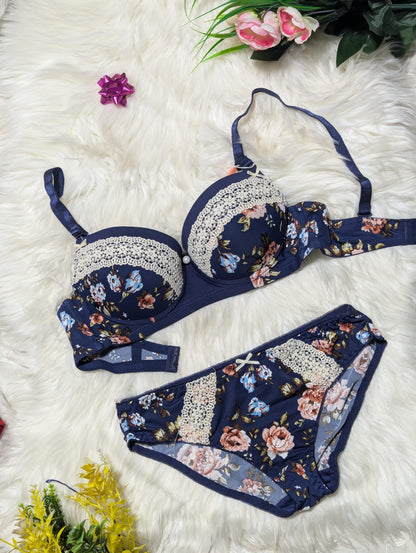 Lacy Floral Bridal Push-Up Bra & Panty Set