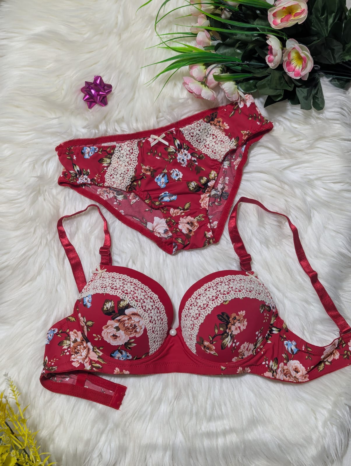 Lacy Floral Bridal Push-Up Bra & Panty Set