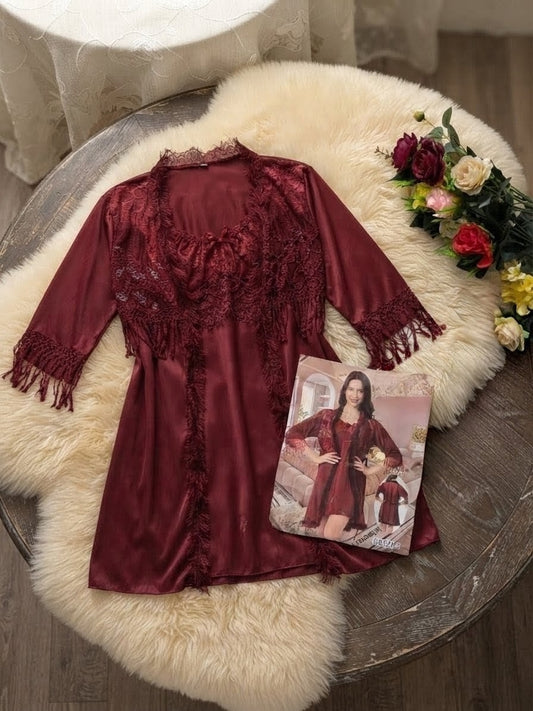 Lacy Short 2 Pcs Nighty Dress For Girls