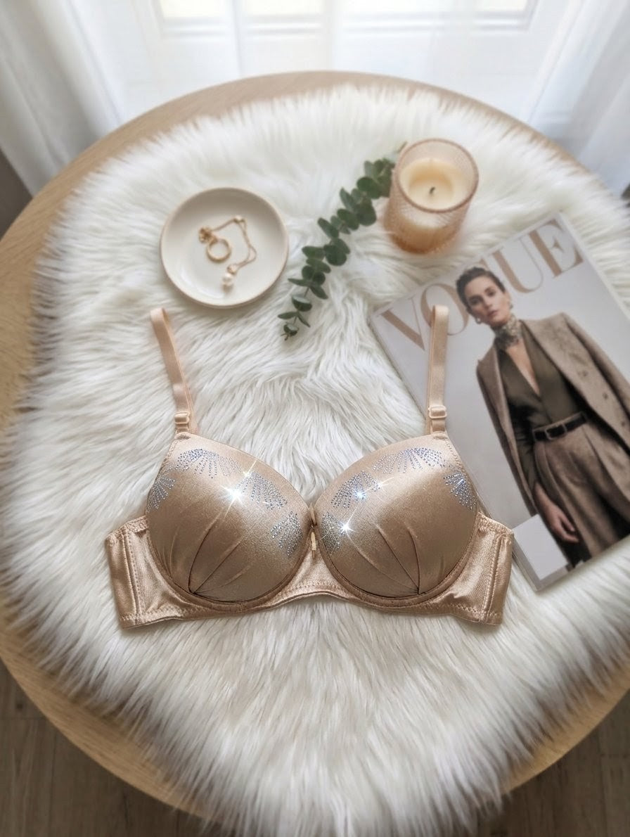 Luxe Silk Push-Up Bra – Rhinestone Fan Detail | Safaa.pk