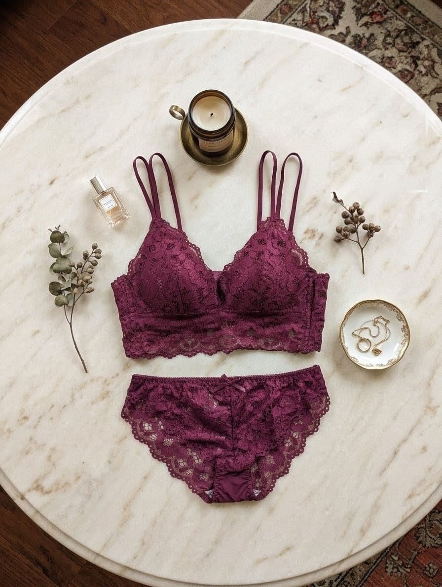 Maroon Floral Lace Bralette Set in Pakistan – Safaa.pk