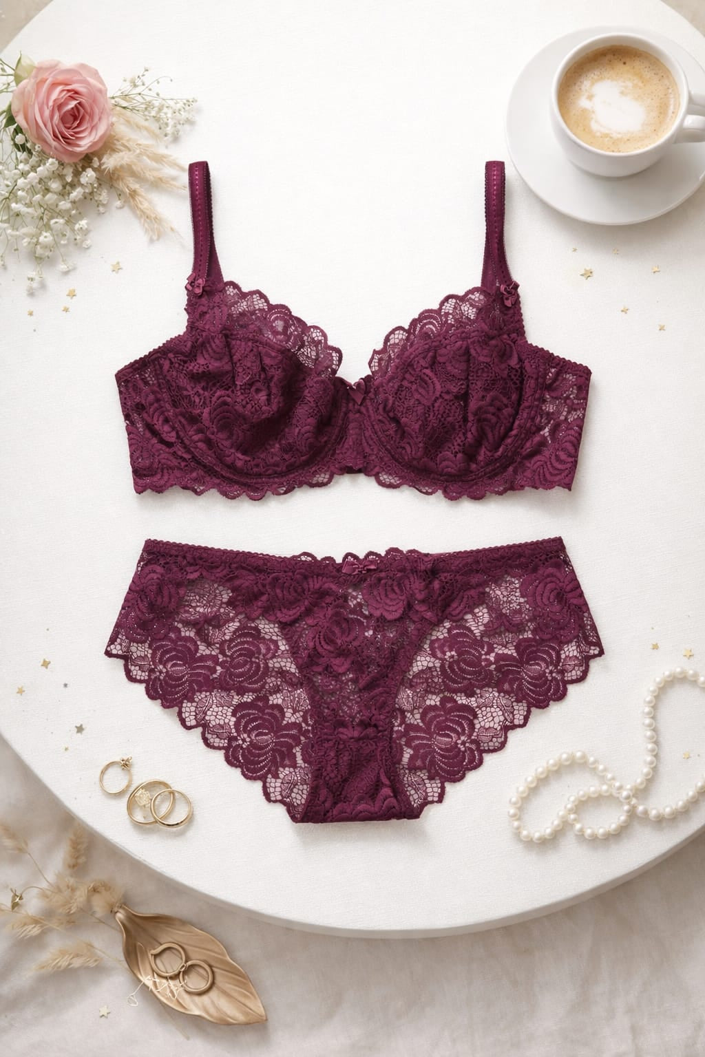 Maroon Lace Lingerie Set – underwire Elegance