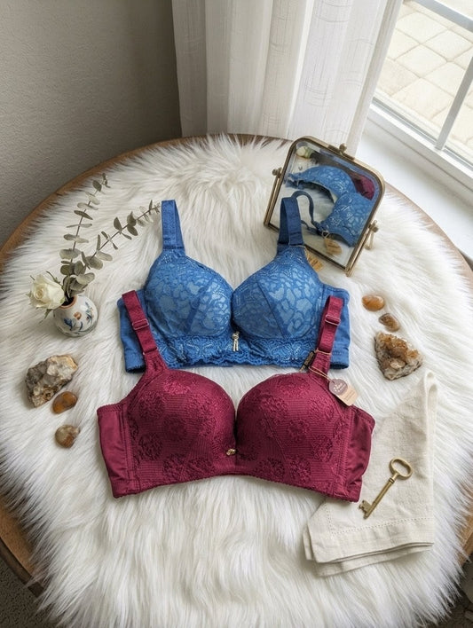 Mehroon and blue lace padded bras pack of 2 in Pakistan – Safaa.pk