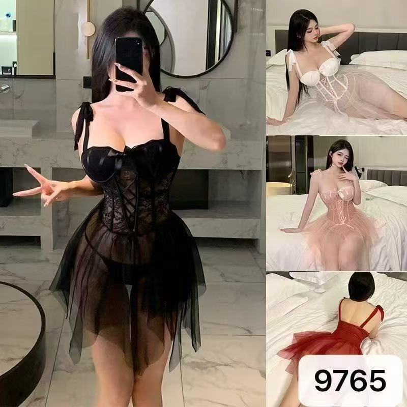 Sheer Black Lace Bustier Baby Doll with Mesh Skirt in Pakistan – Safaa.pk