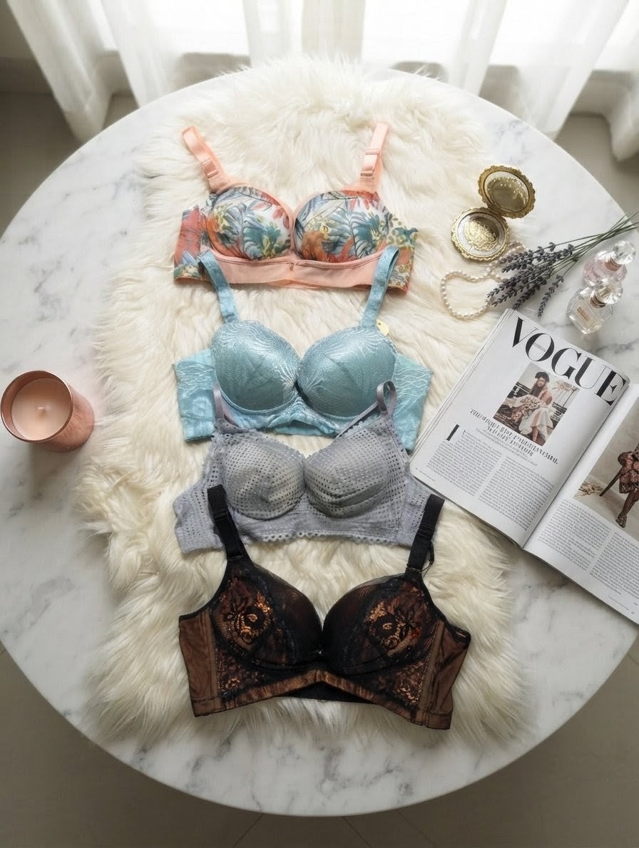 Net Lace Padded Underwire Bras Elegant Everyday Glam