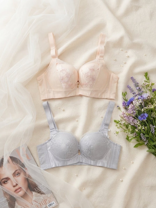 Pack of 2 beige and pink lace double padded bras size 32 in Pakistan – Safaa.pk