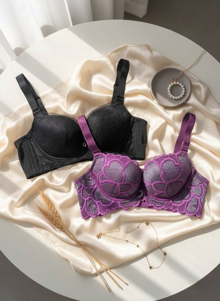 Pack of 2 double padded lace bras for skinny girls in Pakistan – Safaa.pk