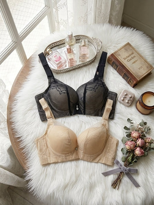 Pack of 2 skin and black lacy padded bras for daily wear with soft fabric