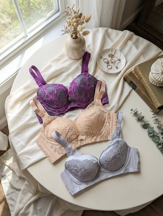 Pack of 3 net lace padded underwire bras in Pakistan