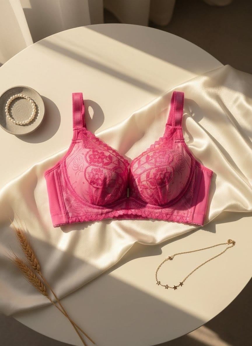 Party wear double padded blush pink lace bra in Pakistan – Safaa.pk