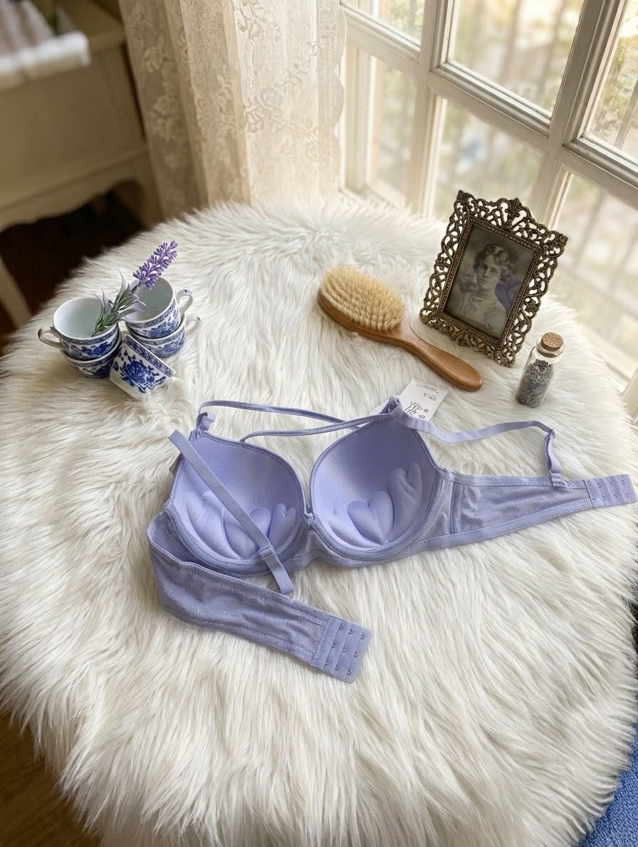 Pearl cross cord push up bra with underwire support and lace-up front design