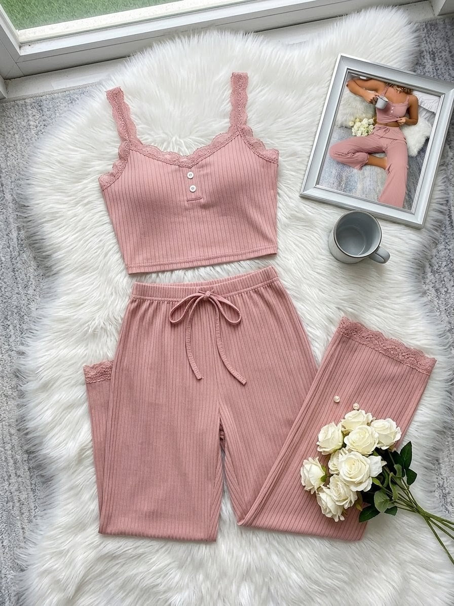 Pink soft stretchable top and trouser night suit with elegant dot self design fabric