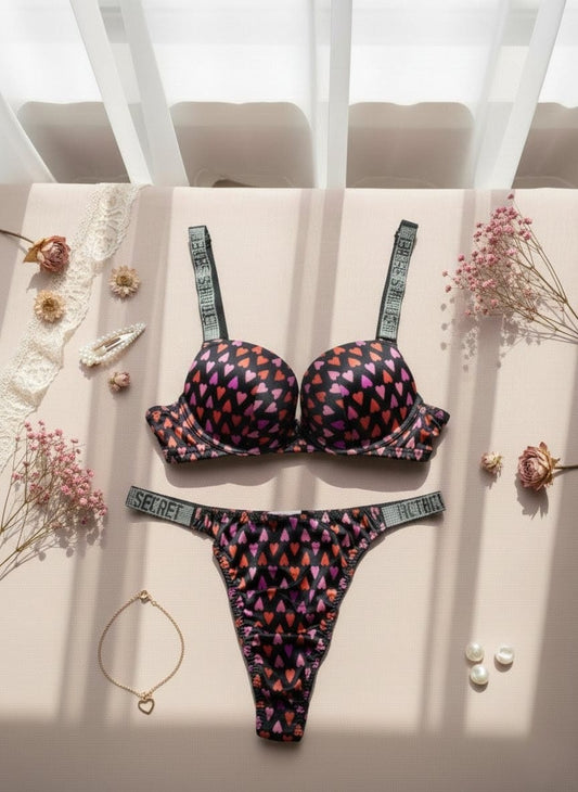 Premium Printed Push-Up Bra Set – Pearl Accent Glamour