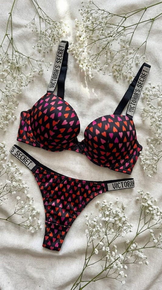 Premium Printed Push-Up Bra Set – Pearl Accent Glamour