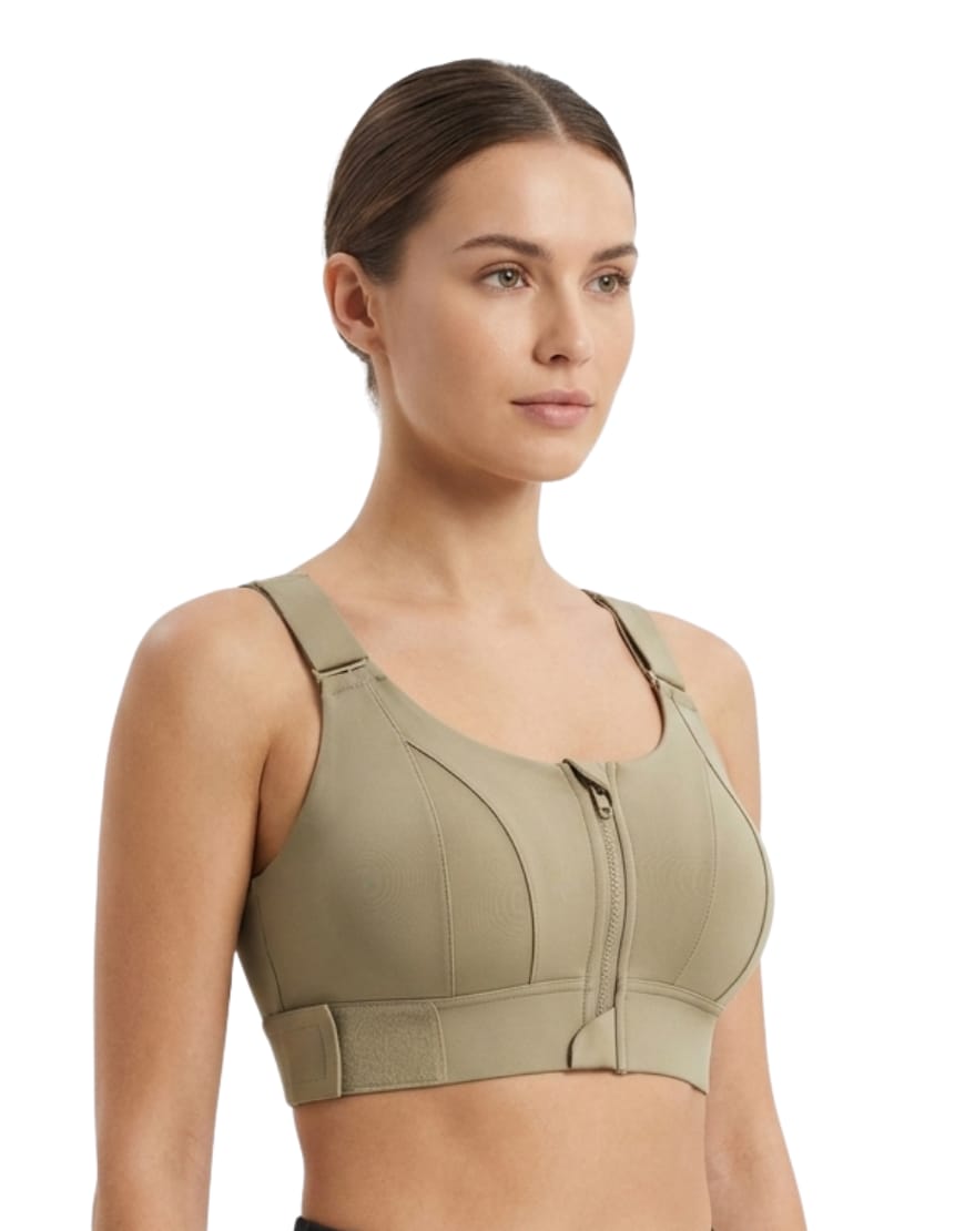 Premium front zip sports fixer bra with padded cups and adjustable support in multiple colors