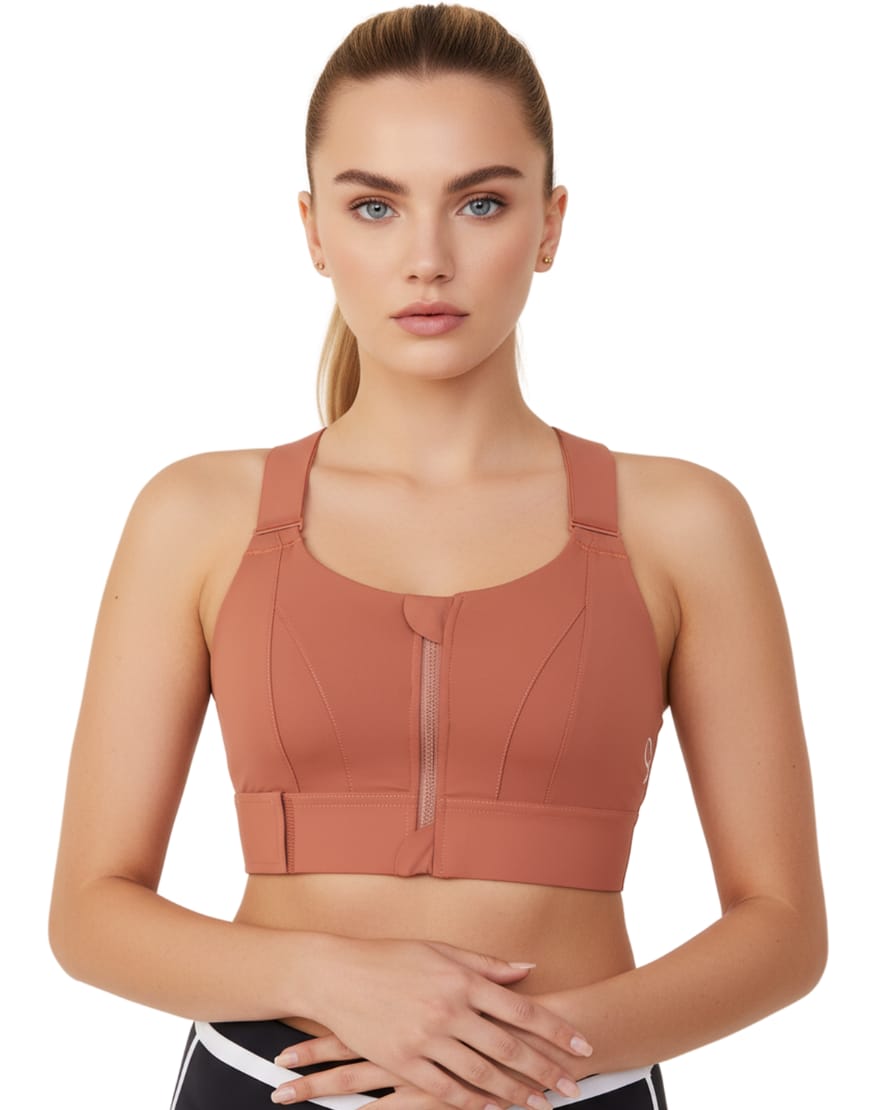 Premium front zip sports fixer bra with padded cups and adjustable support in multiple colors