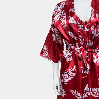 Printed Silk 2 Pcs Nighty For Girls