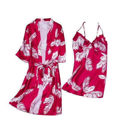 Printed Silk 2 Pcs Nighty For Girls