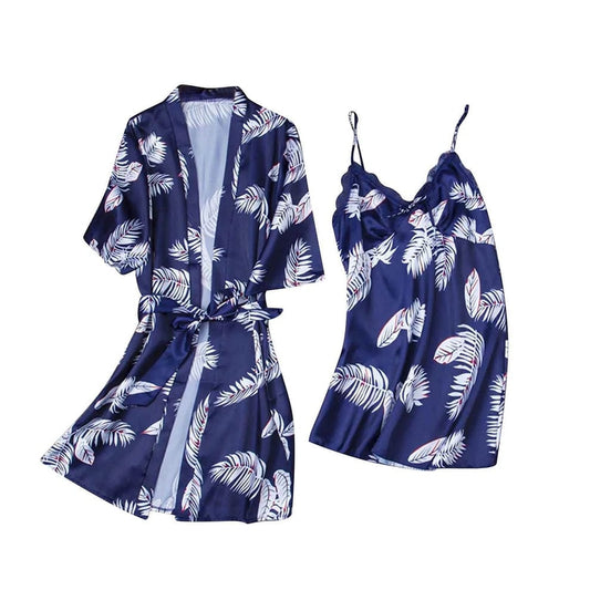 Printed Silk 2 Pcs Nighty For Girls