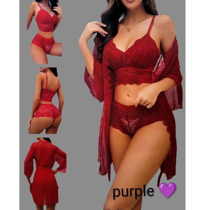 Purple nighty bra set with net gown in Pakistan – Safaa.pk