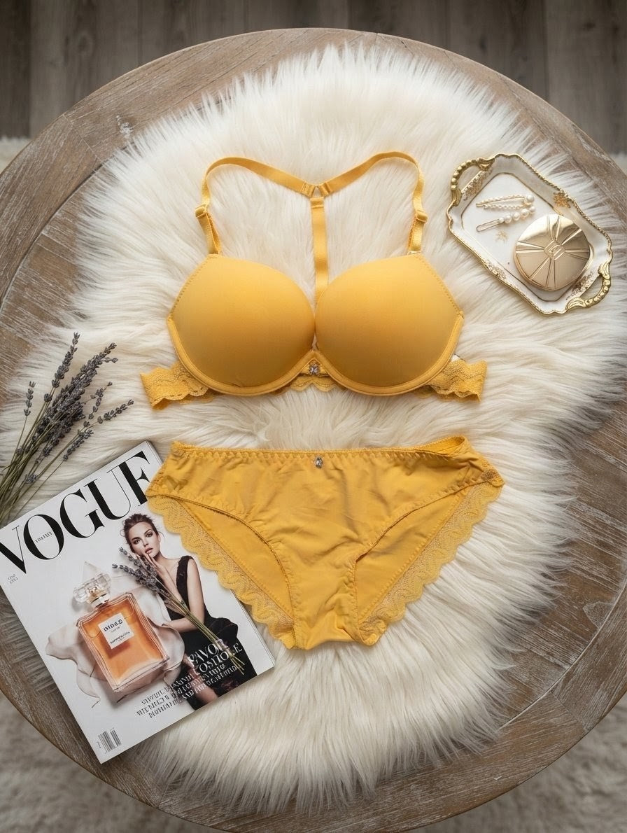Push-Up Bra Set – Geometric Y-Back & Lace Detail With Pearl Accent | Safaa.pk