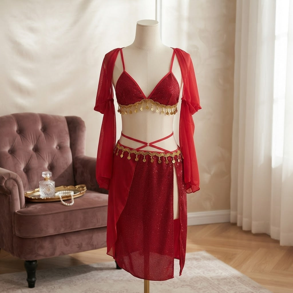 Red Belly Dance Costume Lingerie Set in Pakistan – Safaa.pk
