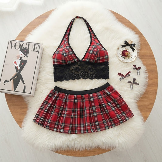Red Tartan Schoolgirl Lingerie Set in Pakistan – Safaa.pk