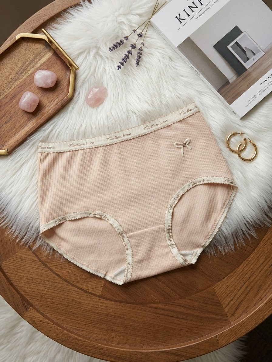 Ribbed Cotton Briefs with Lace Trim and Bow – Safaa.pk