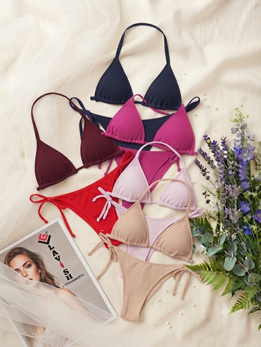 Ribbed Side-Tie Bikini Set – Adjustable Beachwear (Non-Padded)