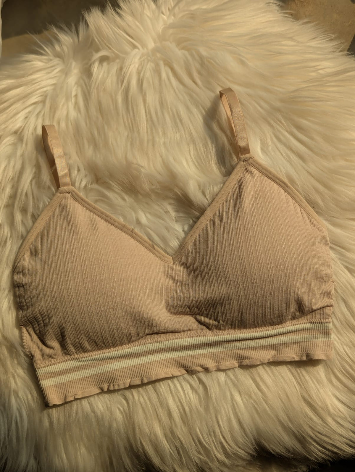 Ribbed Triangle Bralette – Striped Band & light Padding | Safaa.pk
