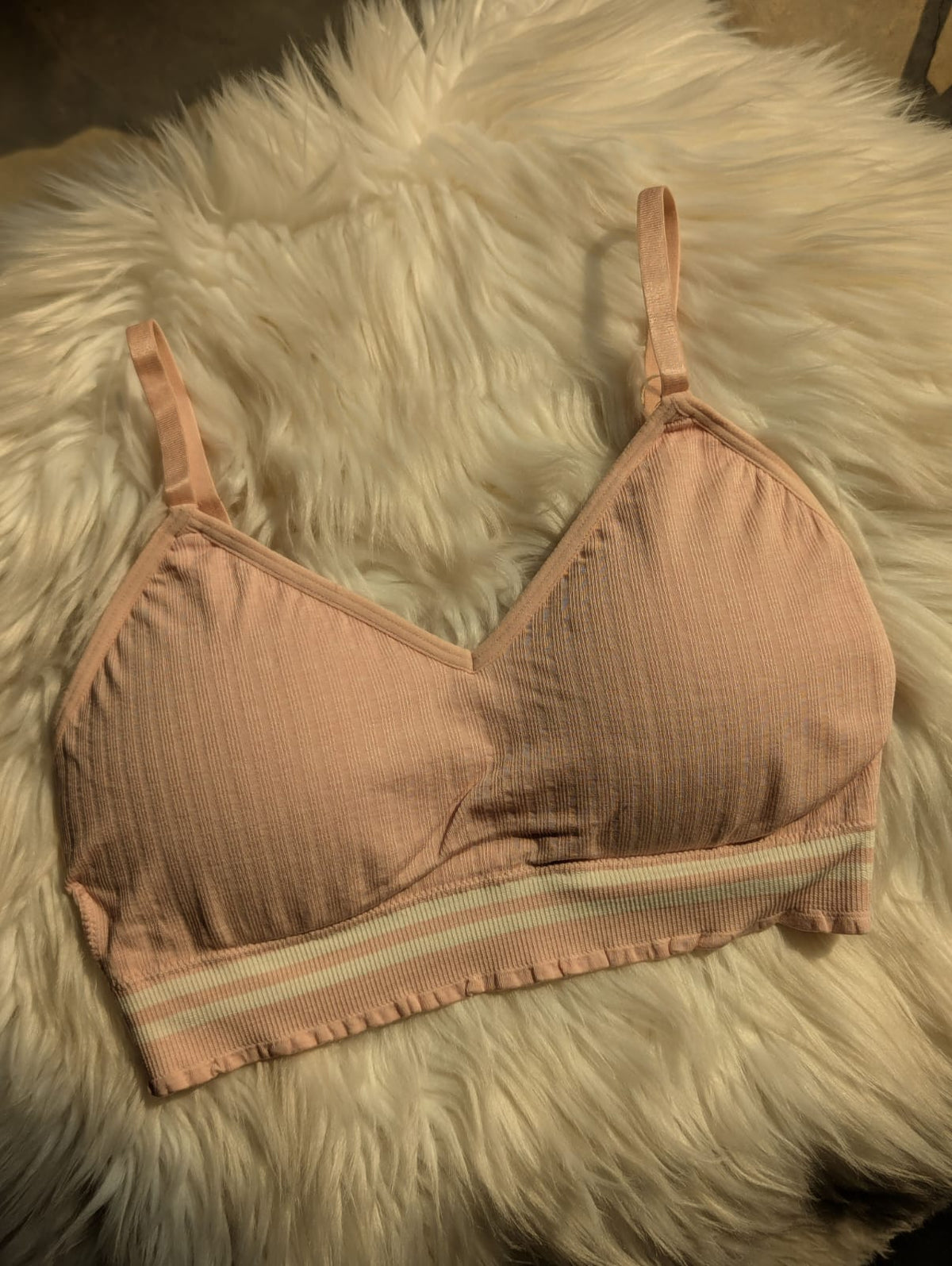 Ribbed Triangle Bralette – Striped Band & light Padding | Safaa.pk