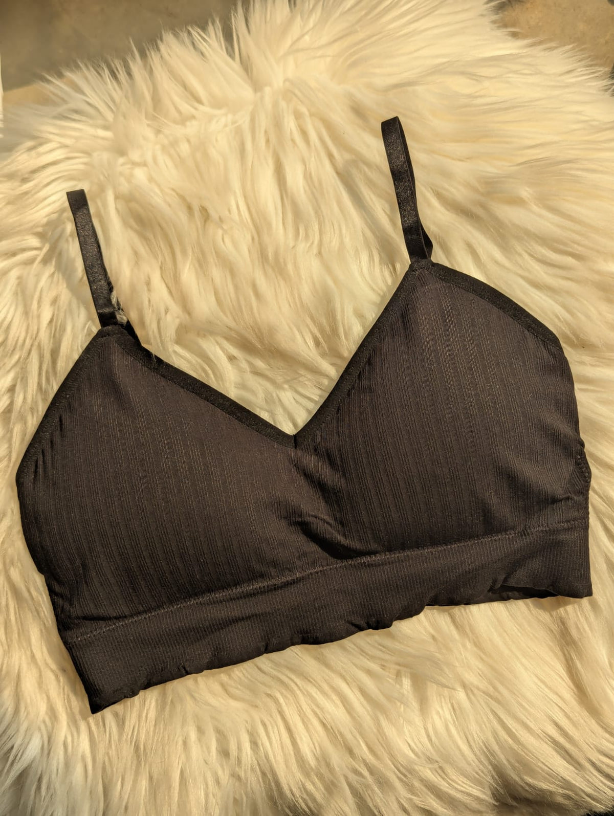 Ribbed Triangle Bralette – Striped Band & light Padding | Safaa.pk