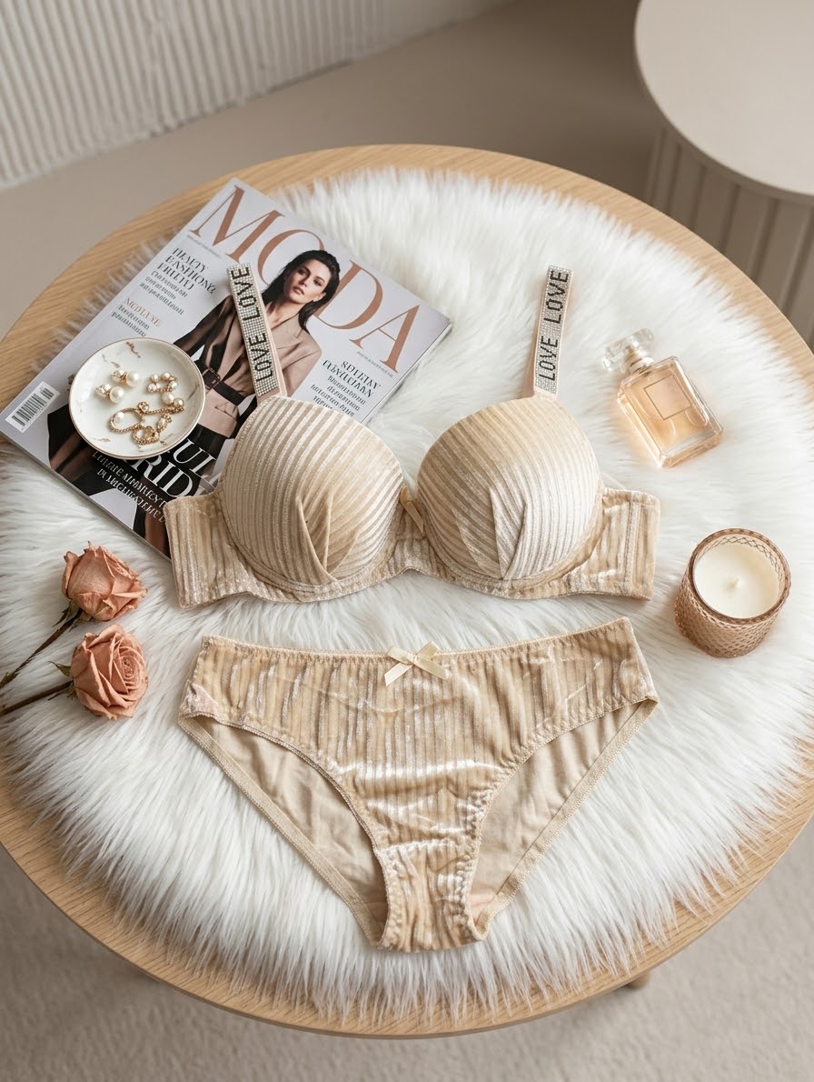 Ribbed Velvet Bra Set with Glitter in Pakistan – Safaa.pk