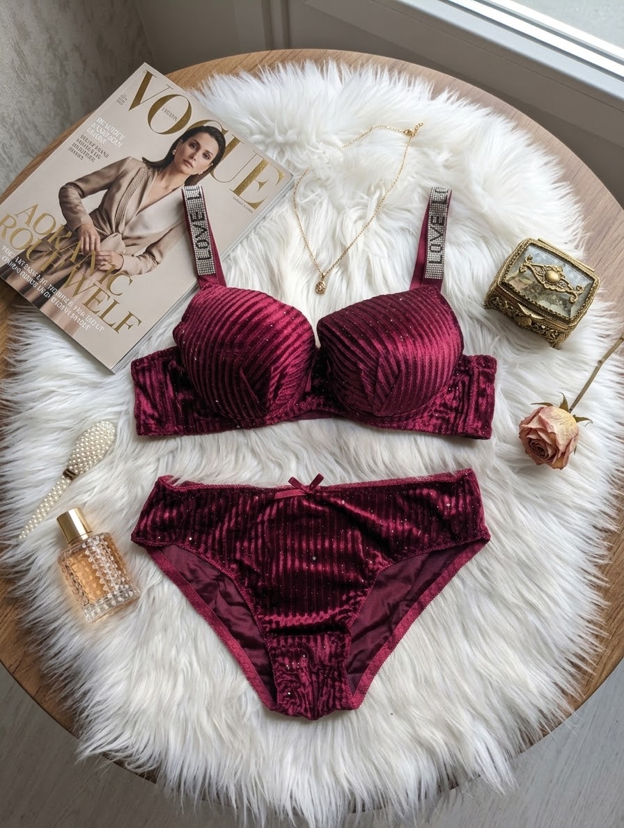 Ribbed Velvet Bra Set with Glitter in Pakistan – Safaa.pk