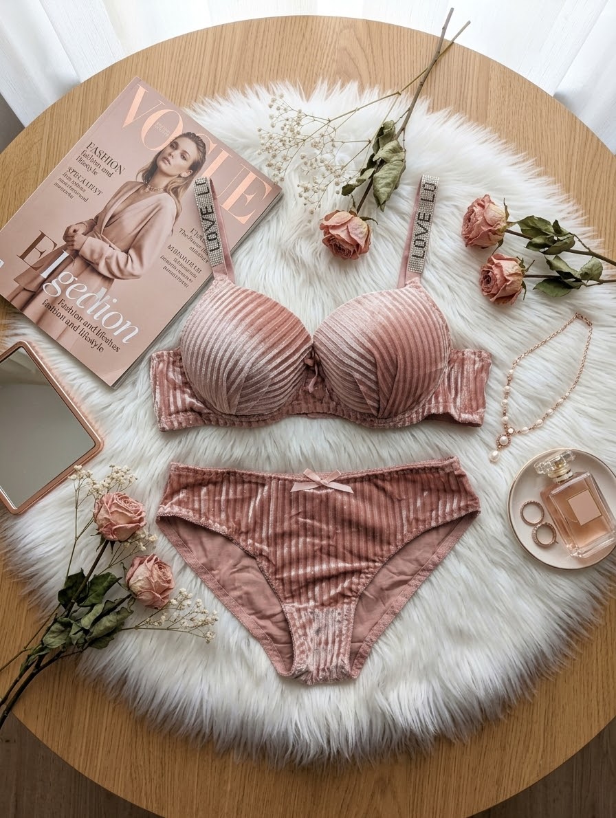 Ribbed Velvet Bra Set with Glitter in Pakistan – Safaa.pk