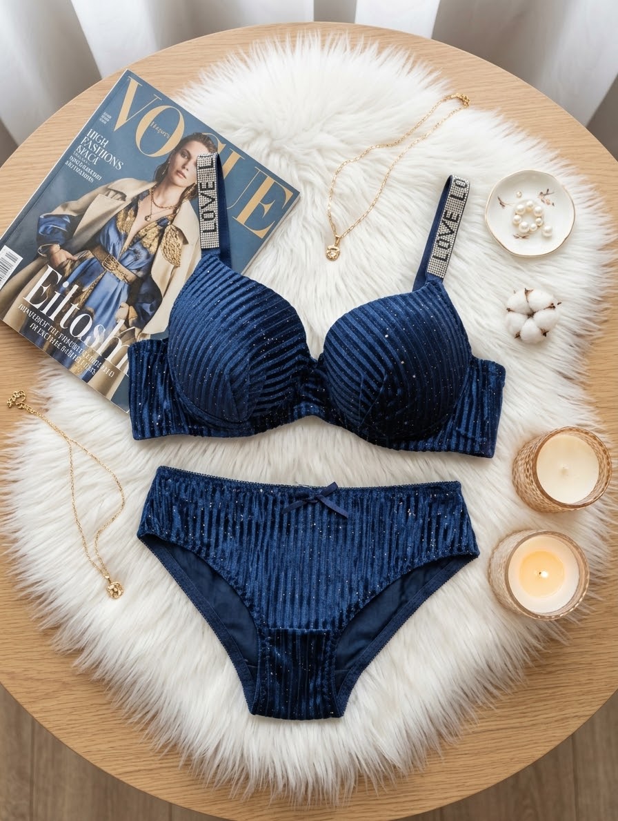 Ribbed Velvet Bra Set with Glitter in Pakistan – Safaa.pk