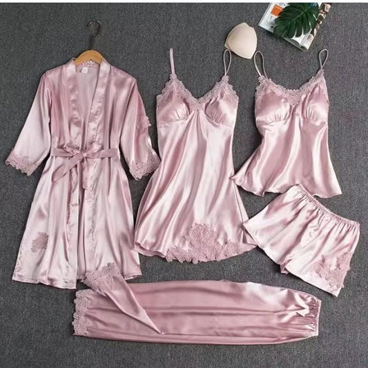 Satin 5-Piece Sleepwear Set in Pakistan – Safaa.pk
