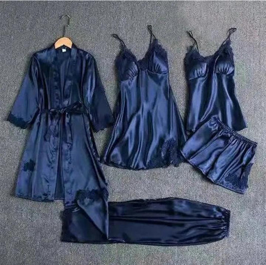 Satin 5-Piece Sleepwear Set in Pakistan – Safaa.pk